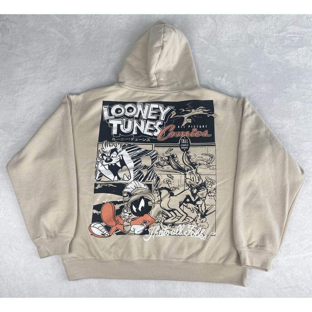 Looney Tunes Comics Graphic Sweater Adult Large Tan Hoodie Sweatshirt Pullover